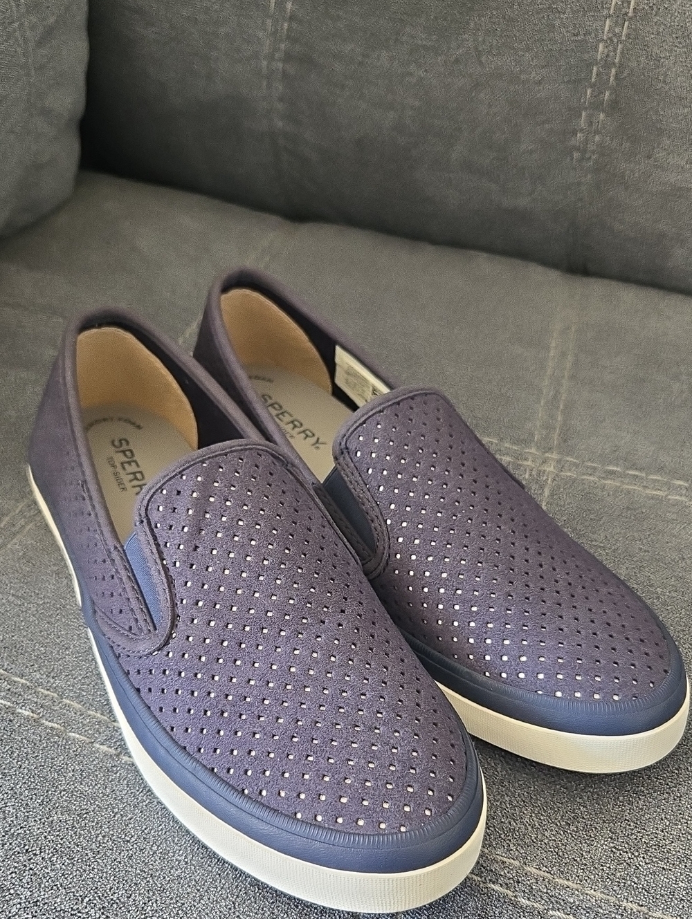 Sperry Navy Perforated Slip-On Sneakers